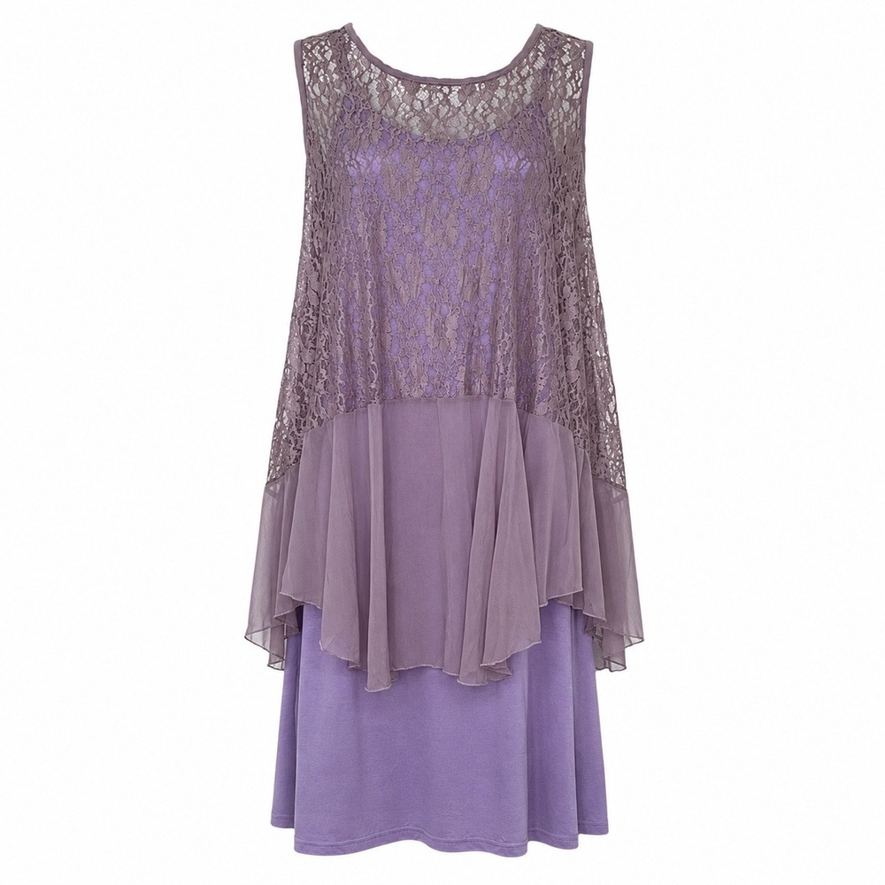 India Boutique Layered Tunic Dress Womens OS Purple‎ LIKE_NEW Lace Boho Chiffon
